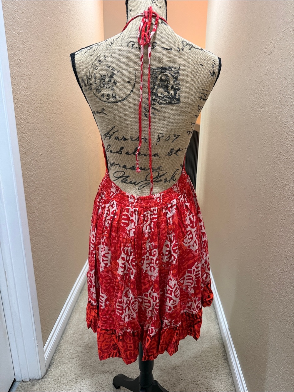 Free People Red Printed Backless Halter Mini Dress - Picture 7 of 7